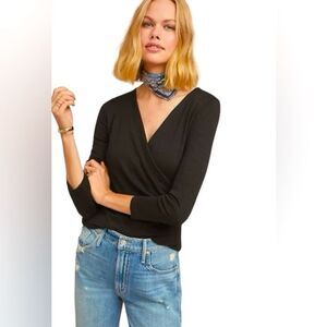 Michael Stars Madison front to back surplice V-neck black top NWT size XXS